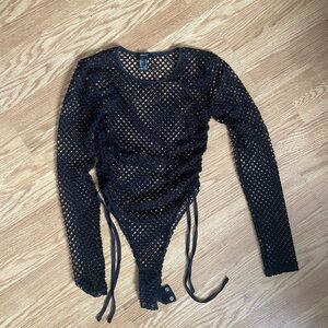 Forever 21 Black Mesh Long Sleeve Bodysuit